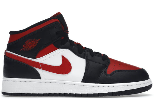 Air Jordan 1 Mid Black Red Fire GS